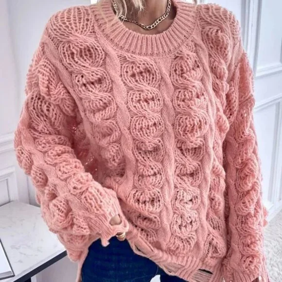 Chunky Knit Distressed Sweater Pink - Picture 6 of 6